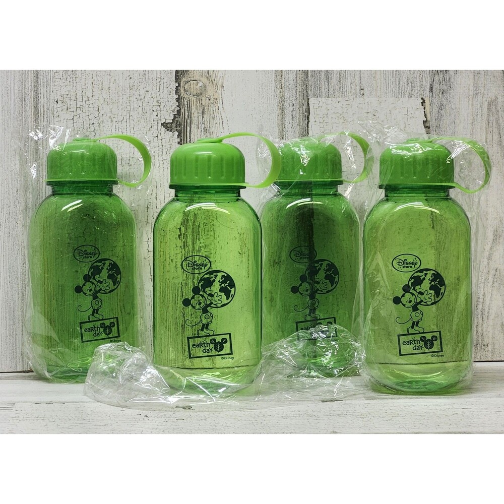 Disney Store Water Bottles Plastic Green Mickey Mouse Earth Day Jugs Lots Of 4